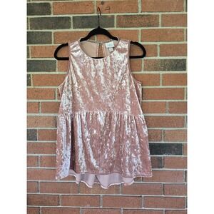 Knox Rose Blush Pink Velour Tank Top Size Large Women Crushed Velvet Babydoll